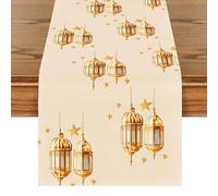 Runner da tavola Eid Mubarak, Eid Al Fitr Golden Moon Ramadan Ei-d Banner, Moon Star Ramadan Holiday Festival, Ramada-n Decorazioni da tavolo per cucina, famiglia, vacanze, feste all'aperto