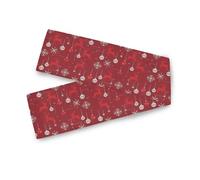 Runner da tavola extra lungo a punto croce rosso, renna, fiocchi di neve, palline in stile fattoria, decorazione per sala da pranzo, giardino, camino, interni ed esterni, feste, 33 x 178 cm