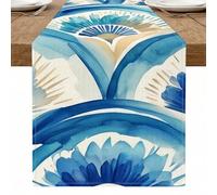 Runner da tavola floreale blu, elegante motivo ad acquerello per la primavera e l'estate, perfetto per riunioni domestiche e occasioni festive, 33 x 274 cm