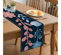 Runner da tavola floreale blu navy, vintage con fiori blu pesca botanico autunnale, decorazione per la casa e la sala da pranzo, riunioni di famiglia, celebrazioni, 33 x 183 cm