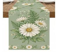 Runner da tavola floreale con crisantemo, decorazione botanica verde vintage per feste primaverili, casa, riunioni di famiglia e feste all'aperto, 33 x 274 cm