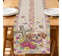 Runner da tavola floreale con cuccioli, fantasioso vintage con farfalle, decorazione primaverile per casa, cene in famiglia, vacanze, riunioni, 33 x 183 cm