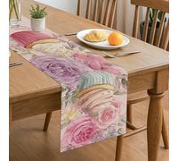 Runner da tavola floreale con cupcake, color pesca, vintage, con rose e torta shabby chic, decorazione per la casa, cene in famiglia, feste, 33 x 183 cm