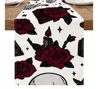 Runner da tavola floreale gotico, vintage con rose e candela, motivo teschio, per Halloween, decorazione per sala da pranzo, forniture per feste, 33 x 274 cm