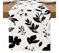 Runner da tavola floreale nero, elegante design botanico moderno per la decorazione della casa e sala da pranzo, perfetto per riunioni autunnali ed eventi festivi, 33 x 228 cm