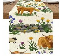 Runner da tavola floreale rustico, vintage, motivo floreale con bovini, per primavera, cucina, sala da pranzo, riunioni di famiglia, 33 x 274 cm