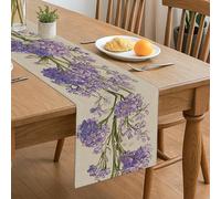Runner da tavola floreale viola, design vintage con fiori botanici per la primavera, decorazione per la casa e la sala da pranzo, 33 x 183 cm