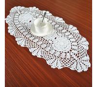 Runner da tavola in cotone fatto a mano all'uncinetto, ovale, con fiori portafortuna, centrini per tavolo, cassettiera, sciarpa, decorazione, 30 x 70 cm, bianco