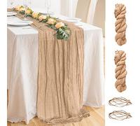Runner da Tavola in Garza,2 Pezzi Runner da Tavola per Formaggio 90 x 400 cm,Boho Runner Tavola,Runner da Tavola Natalizio per Nozze Battesimo Vacanze Feste