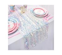 Runner da tavola in garza glitterata, Runner da tavola con paillettes, confezione 2, multicolore, 30 x 183 cm, decorazione for feste e matrimoni(White)