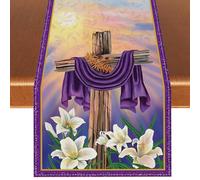 Runner da tavola in lino con scritta in inglese "Happy Easter He is Risen", con croce cristiana, Pasqua, primavera, estate, feste, decorazioni e forniture per casa, cucina, tavolo, 33 x 183 cm