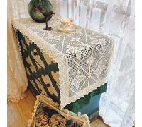 Runner da tavola in stile rustico all'uncinetto, vintage, in cotone e lino, realizzato a mano, decorativo, per caffè, tè, tavolo da pranzo, comò, feste, decorazione rustica (#1, 45 x 200 cm)