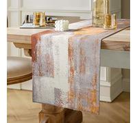 Runner da Tavola Marrone e Grigio Moderno in Lino con Accenti Doppio Strato Addensato Panno Decorativo per Interni ed Esterni, Decorazione per il Soggiorno 40 x 140 cm, Lavabile in Lavatrice