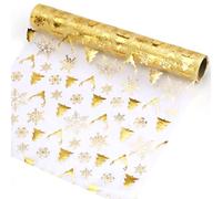 Runner da Tavola Natale in Organza, Passatoia da Tavolo con Alce Oro, 28 cm x 5 m Corridore da Tavolo, Guida da Tavolo per Matrimoni Comunioni Natale Festa dell’Avvento