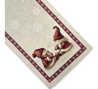 Runner da Tavola Natalizia in tessuto Gobelin Piazzato, Runner con motivo natale, Centrotavola Natalizio, Decorazioni Natalizie per Tavola, 100% Made in Italy (Gnomo Rosso, Runner 43 x 135 cm)