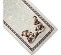 Runner da Tavola Natalizia in tessuto Gobelin Piazzato, Runner con motivo natale, Centrotavola Natalizio, Decorazioni Natalizie per Tavola, 100% Made in Italy (Gnomo Marrone, Runner 35 x 95 cm)