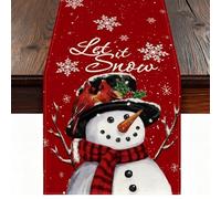 Runner da Tavola Natalizio, 183 x 33 CM, Runner Natale Rosso, Centro Tavola Natalizio a Forma di Pupazzo di Neve 3D, Adatta per Feste di Natale, Riunioni di Famiglia e Occasioni Festive