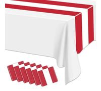 Runner da tavola natalizio - 6 runner da tavola a righe rosse e bianche per decorazioni di Capodanno, forniture per feste invernali di Natale, 35 x 274 cm