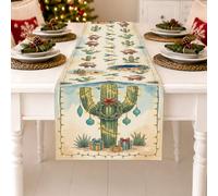 Runner da tavola natalizio a tema natalizio con cactus sudoccidentali, 33 x | Stile sud-occidentale, runner per credenza, tema deserto, decorazione per la sala da pranzo, protezione del tavolo