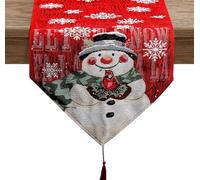 Runner da Tavola Natalizio con Nappe, Santa Claus Pupazzo di Neve Alce Albero Tovaglia Natalizia in Poliestere Cotone (Pupazzo di Neve)