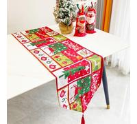 Runner da Tavola Natalizio con Nappe, Santa Claus Pupazzo di Neve Alce Albero Tovaglia Natalizia in Poliestere Cotone (Alce)