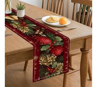 Runner da tavola natalizio in pino e bacche rosse, decorazione rustica per le vacanze con bacche rosse e verde, per tavolo da pranzo festivo e celebrazioni stagionali, 33 x 183 cm