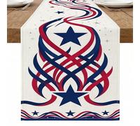 Runner da tavola patriottico a forma di stella, rosso e blu, design a spirale per il giorno dell'indipendenza, decorazione per la casa, sala da pranzo, 4 luglio, forniture per feste di vacanza, 33 x