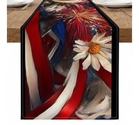 Runner da tavola patriottico floreale, rosso bianco blu fuochi d'artificio design crisantemo per il giorno dell'indipendenza estate decorazione da pranzo 33 x 183 cm