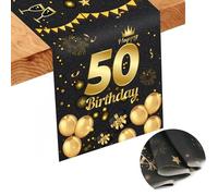 Runner da tavola per 50 compleanni, tovaglia nera dorata, runner da tavola per 50 compleanno, in lino, per bambini di 50 anni, ragazza, compleanno, celebrazione, festa, tovaglia, decorazione (186 x 34