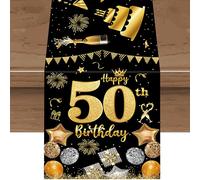 Runner da Tavola per 50° Compleanno Nero e Oro Decorazione per Compleanno Tavolo Lavabile per Uomini Donne Runner Tavolo per Interni ed Esterni cene di Famiglia Casa Feste Cucina Anniversari Vacanze
