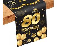 Runner da tavola per 80 compleanni, tovaglia nera dorata, runner da tavola per 80 compleanno, in lino, per bambini di 80 anni, ragazza, compleanno, celebrazione, festa, tovaglia, decorazione (186 x 34