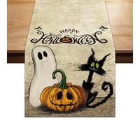 Runner da tavola per Halloween, Decorazione per Halloween, Gatto, spettro e zucca, Forniture per Feste di Halloween per Halloween Feste Decorazioni Interni Esterni, 33 x 183 cm
