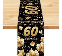 Runner da Tavola per il 18°compleanno,Nero,Oro,Decorazioni per Compleanno,Runner,Decorazione da Tavolo,per Ragazzi e Ragazze, Anniversari, Feste, 180 x 35 cm (Nero-60)
