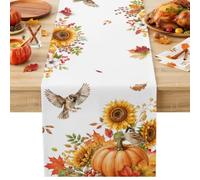 Runner da tavola per il Ringraziamento autunnale, 33 x 122 cm, con passero, zucca, girasoli, bacche rosse, runner decorativo per cucina, sala da pranzo, banchetti, feste natalizie