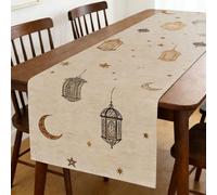 Runner da tavola Ramadan, in poliestere, decorazione da tavolo con stelle e luna, impermeabile e facile da pulire, decorazione per feste, casa, cucina, soggiorno (marrone, 180 cm)