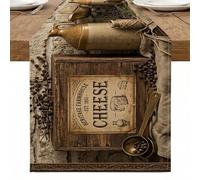 Runner da tavola rustico, decorazione vintage da cucina con tagliere per formaggi e chicchi di caffè, perfetto per cene autunnali e riunioni di vacanza, 33 x 274 cm