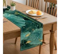 Runner da tavola verde a foglia, design elegante ispirato alla natura per la decorazione della casa da pranzo, perfetto per riunioni autunnali e celebrazioni stagionali, 33 x 183 cm