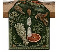Runner da tavola verde erbe vintage elementi botanici rustici cucina decorazione per la casa autunnale 33 x 274 cm