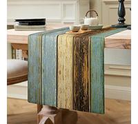 Runner da tavola verde, moderno, per soggiorno, antico, rustico, in legno, per primavera, blu, marrone, per tavolo da pranzo, feste, matrimoni, runner in lino, 40 x 140 cm
