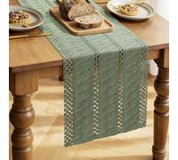Runner da Tavola Verde Salvia, Boho Macramè in Cotone e Lino, Stile Country, Tovaglia Moderna per Tavolo da Pranzo, Cucina, Matrimoni, Feste Decorazioni Festive, 30x140 cm
