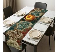 Runner da tavola vintage floreale, elegante design damascato turchese e rosso per la decorazione autunnale della casa, perfetto per riunioni di vacanza, 33 x 183 cm