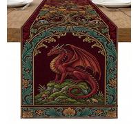 Runner da tavola vintage medievale con drago, elegante design rosso fantasia, per la casa, sala da pranzo e decorazione per le vacanze, 33 x 183 cm
