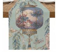 Runner da tavolo a forma di lanterna floreale, vintage, con farfalle e accenti decorativi per la primavera e le celebrazioni, 33 x 183 cm