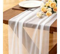 Runner da Tavolo Bianco, 77x300 cm Runner da Tavolo in Chiffon Morbido Stile Boho Decorazione Tavolo per Matrimoni, Feste, Baby Shower, Addio al Nubilato, Decorazione Interna ed Esterna