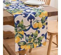 Runner da Tavolo Blu Poliestere Limone Runner Tavola Limoni per Matrimoni Feste Giardino Agriturismo Picnic Party 40x140cm