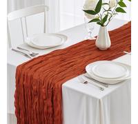 Runner da tavolo, colore verde salvia, 90 x 400 cm, verde, garza rustica, in tessuto boho cheesecloth, runner da tavola per matrimoni, feste di nozze, decorazione da tavolo (terra cotta)