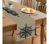 Runner da tavolo con bussola nautica, stile vintage, con faro, decorazione per casa, cene in famiglia, vacanze, riunioni, 33 x 183 cm