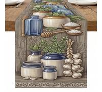 Runner da tavolo con erbe aromatiche, rustico, vintage, decorazione da cucina, per cene in famiglia e riunioni di vacanza, 33 x 183 cm