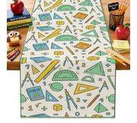 Runner da tavolo con geometria, righello educativo e giocoso a triangolo, in tessuto verde, lavabile, per casa, cucina, feste, centrotavola, 33 x 228 cm
