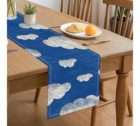 Runner da tavolo con nuvole blu, motivo vintage con cielo rustico, decorazione per la casa per primavera estate e riunioni di famiglia, 33 x 183 cm